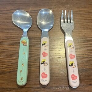 Vintage Disney Selandia Minnie Mouse Winnie The Pooh Toddler Spoon Fork 3pc Set